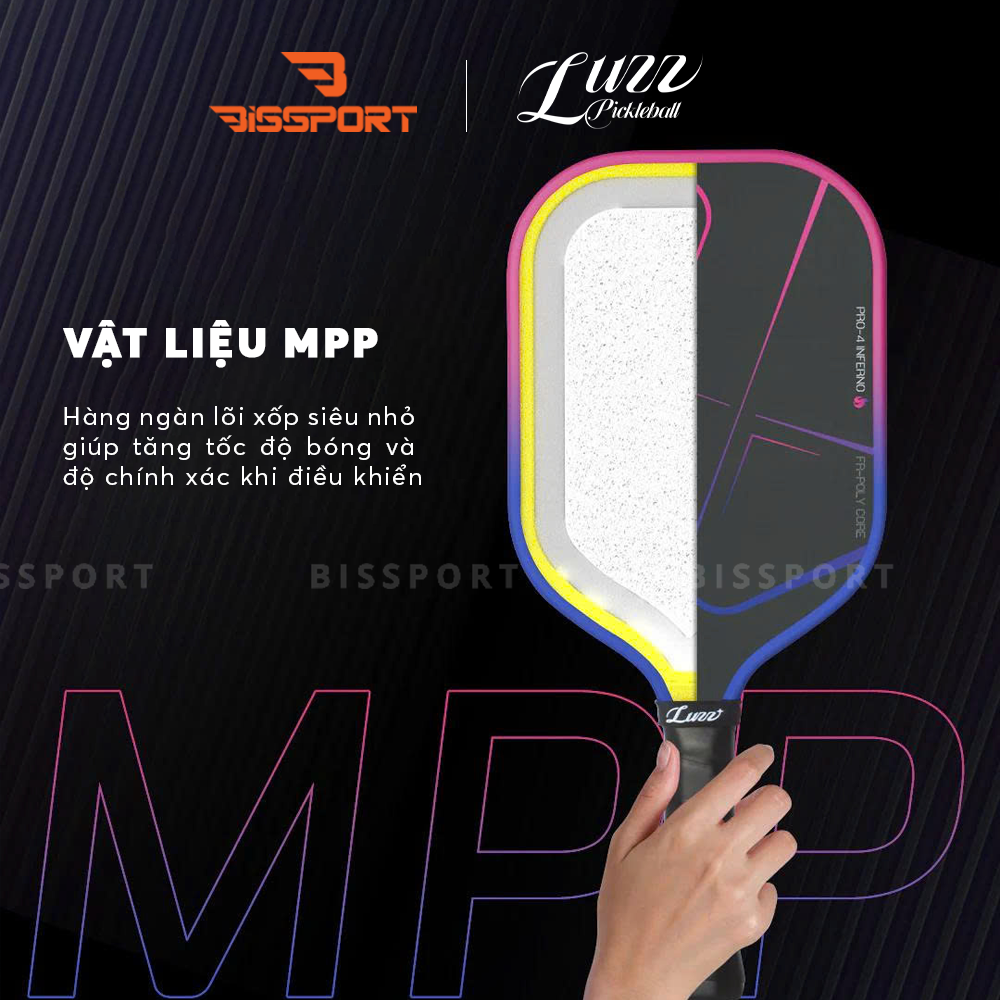 Vợt Pickleball Luzz Inferno Chính Hãng – Hồng - Sức Mạnh Bùng Nổ, Kiểm Soát Ổn Định -  Tăng Spin - Điểm Ngọt Rộng Dễ Thuần